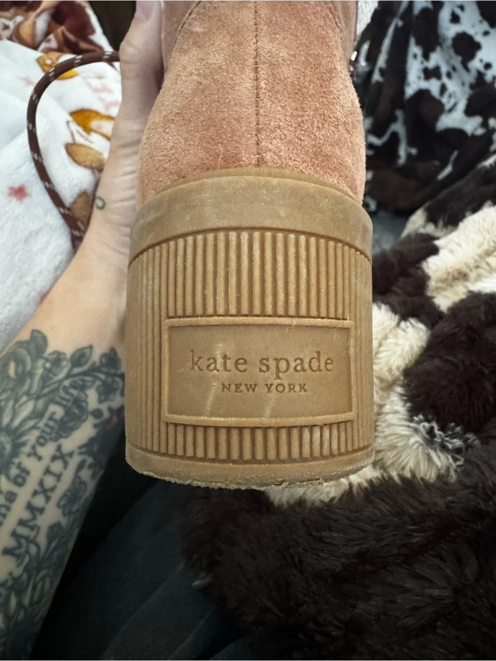 Kate Spade Tan Faux-Shearling Lace-Up Winter Boots